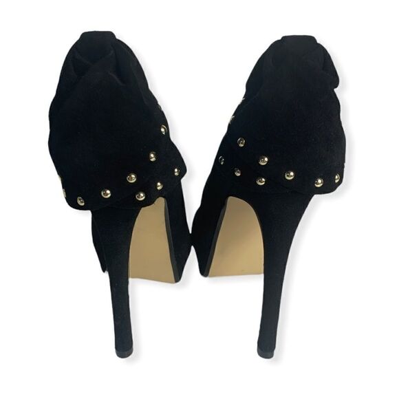 𝅺DAVID Dixon Black Suede Platform Gold Stud Black Heels - Picture 4 of 12